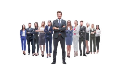 arka planda bir büyük iş takımının lideri ayakta