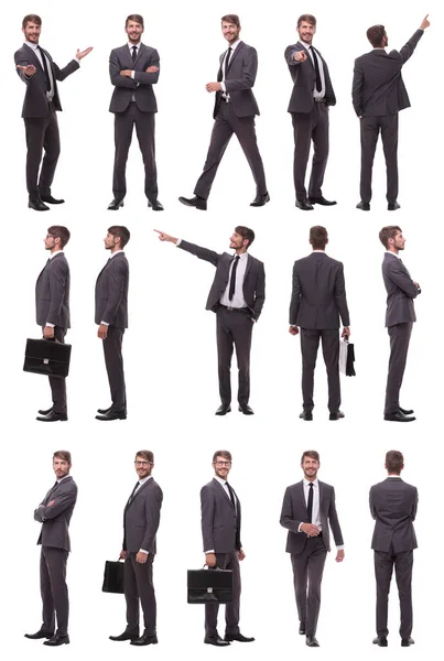 Collage av bilder på en framgångsrik affärsman. isolerad på vitt — Stockfoto
