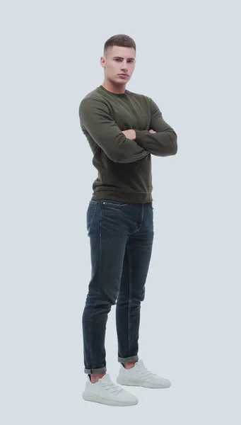 V plném růstu. sebevědomý mladý muž v džínách . — Stock fotografie