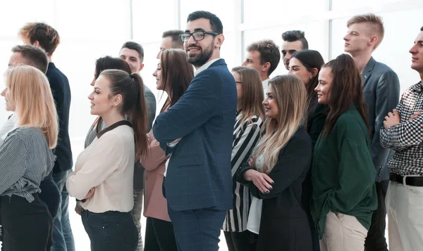 Group of diverse young people standing together and looking ahead — Stock Photo, Image