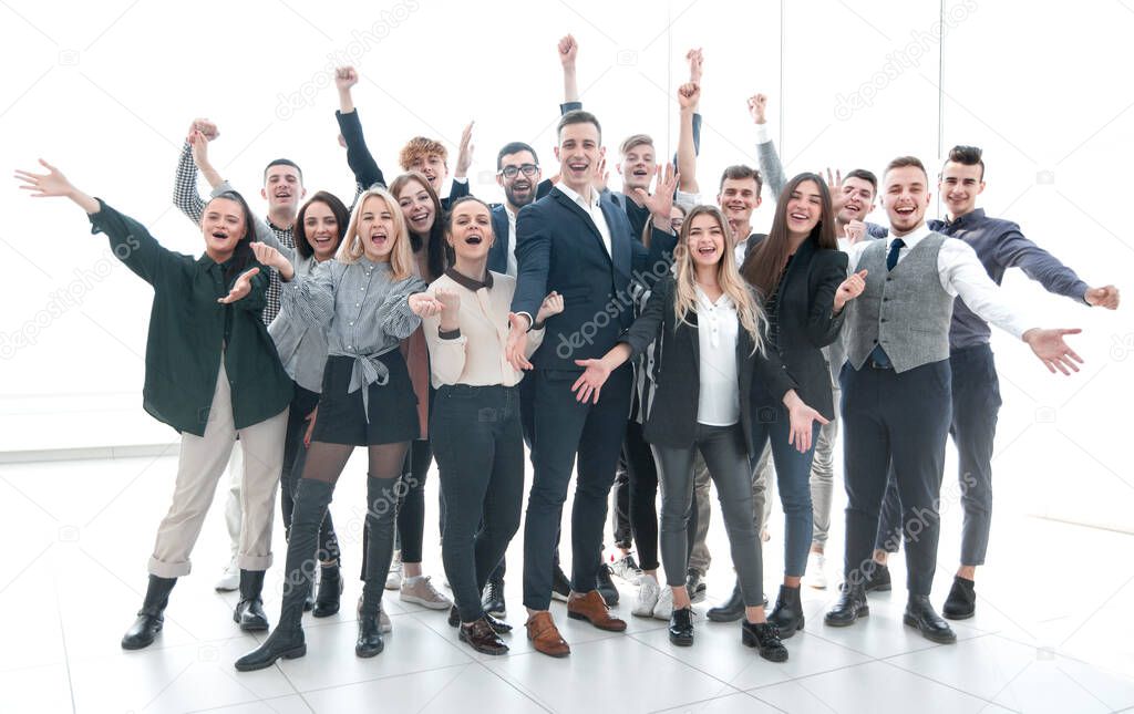 group of happy young business people celebrating together