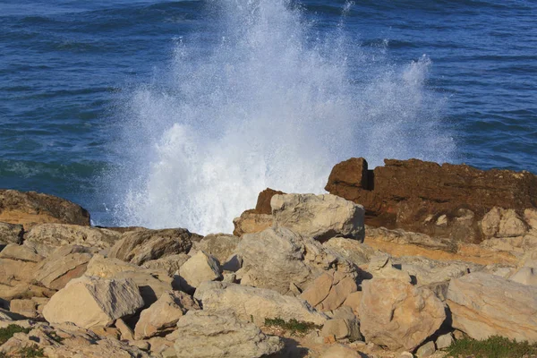 Marine wave breaks against offshore stone — Stock Photo, Image