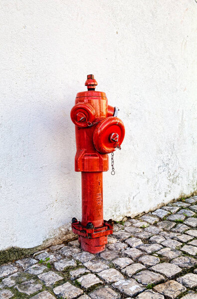 A closeup red fire hydrant on a street