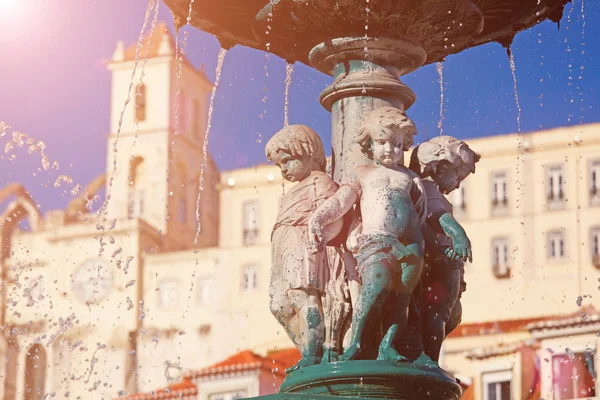 Sculptures at  fountain in Rossio Square, Lisbon, Portugal — Stock Photo, Image