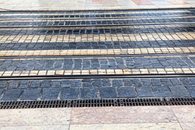 Tramvay için bir ayrıntı metal raylar parça Lizbon tramvay