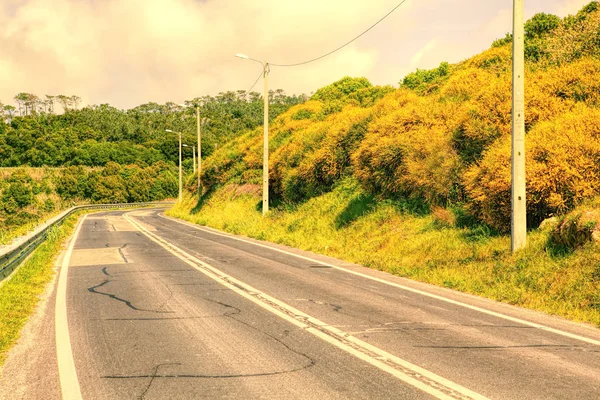 Empty two lane asphalt road highway vanishing in perspective — Stock Photo, Image