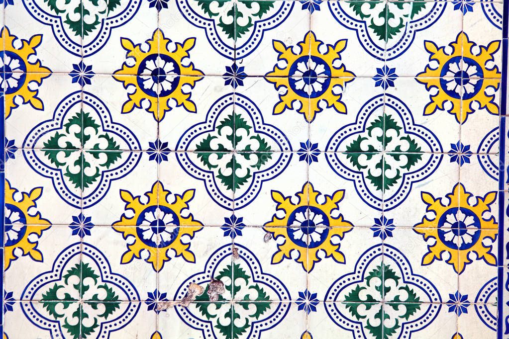 Typical decorative tiles, antique tiles detail Lisbon, art and d