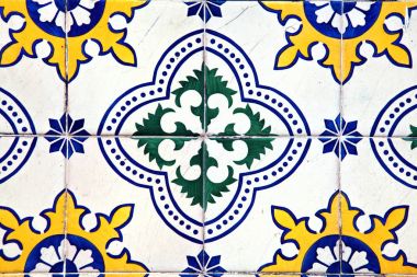 Tipik dekoratif karolar, antika çini detay Lizbon, sanat ve d