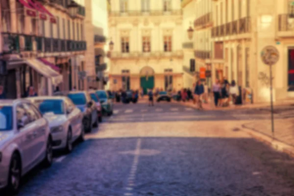 Street in the historical city center at sunset time. Blurred  im — Stock Photo, Image