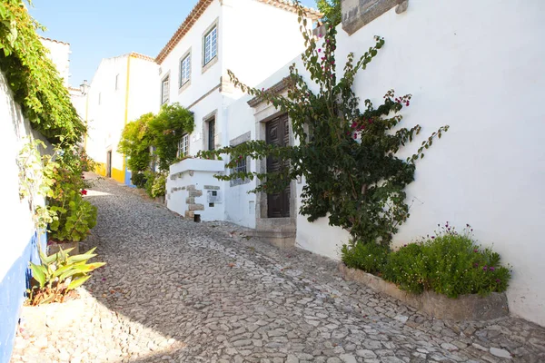 Calle estrecha en la ciudad medieval portuguesa de Obidos — Foto de Stock