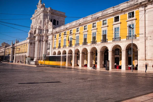 Long exposure shot .  Commerce square (Praca do Comercio) in Li