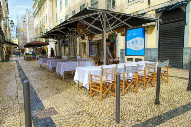 Lizbon - 01 Nisan 2018: Rua Augusta sokak akşamları, sh