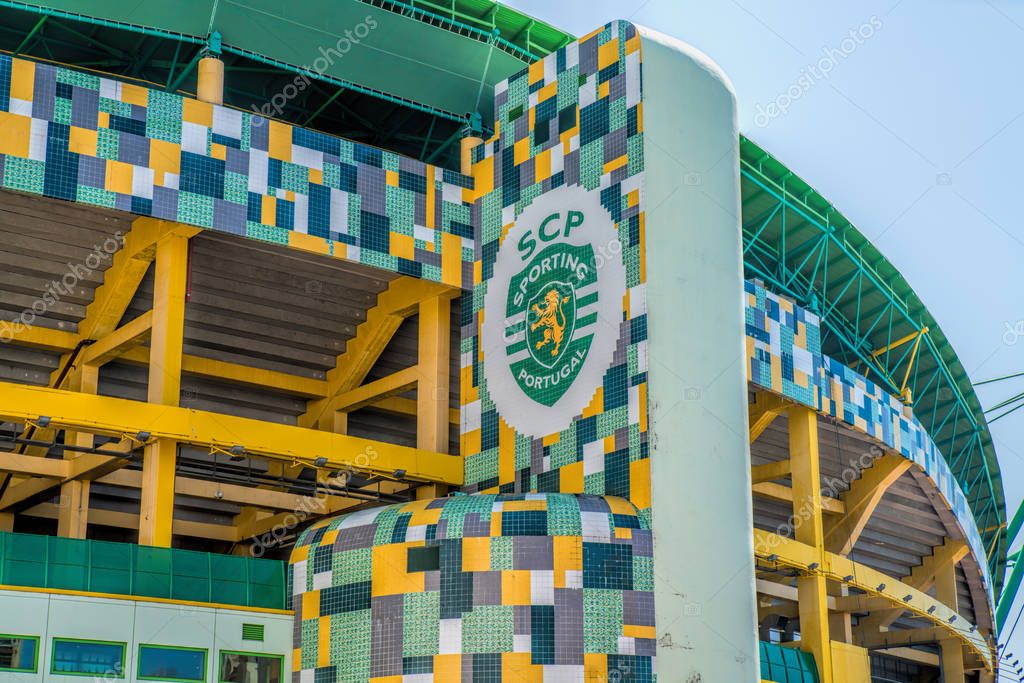 LISBON, PORTUGAL - APRIL 18, 2018: Exterior of the stadium Jose Alvalade.  Home stadium for the Sporting Clube de Portugal.