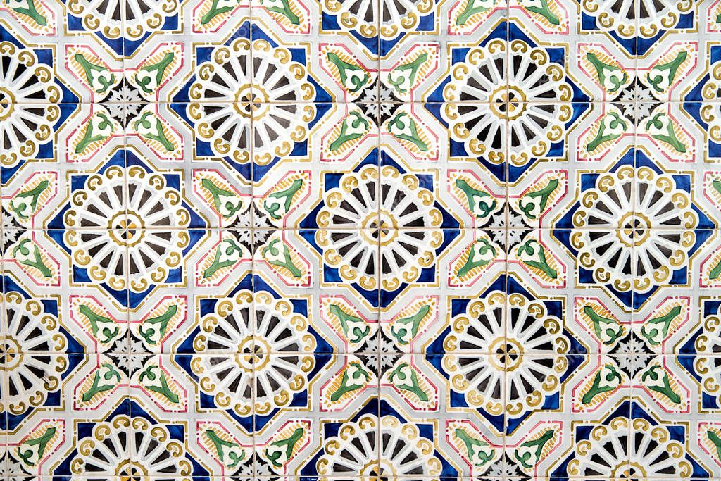 Vintage ceramic tiles wall decoration. Ceramic tiles  background