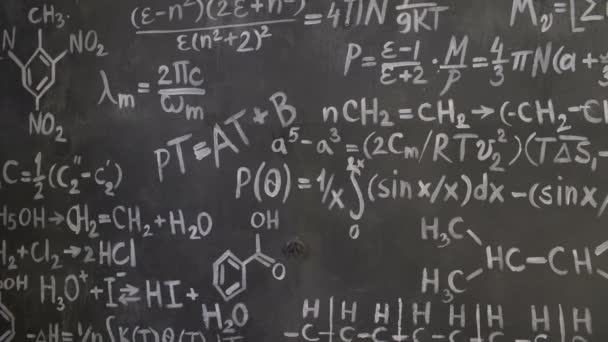 Chemische en wiskundige vergelijkingen muur kamer achtergrond — Stockvideo