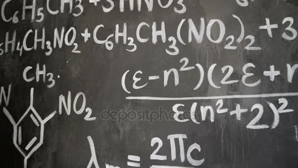 Chemical and mathematical equations wall room background — Stock Video