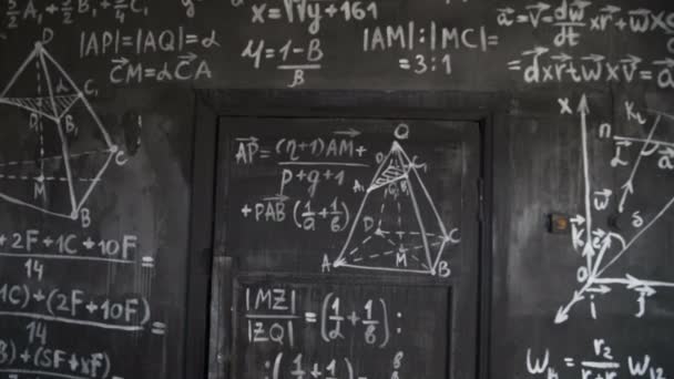 Chemical and mathematical equations wall room background paning — Stock Video