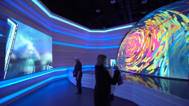 ASTANA, Kazakhstan - June 10, 2017: Russian Expo pavilion with futuristic screen with future energy concept — Stock Video