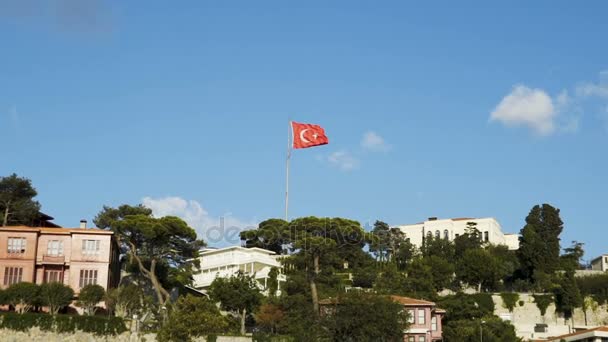 Slowmotion of Turkish flag waving in blue sky outdoors — Stock Video