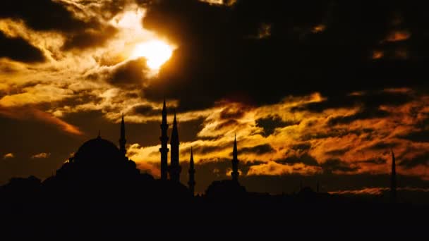 Vue timelapse du paysage urbain d'Istanbul avec la célèbre mosquée Suleymaniye au coucher du soleil — Video