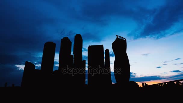 Timelapse silhouette de gratte-ciel International Business Center City au coucher du soleil à Moscou Russie — Video