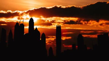 Timelapse Dubai marina cityscape siluet UAE Sunset'teki