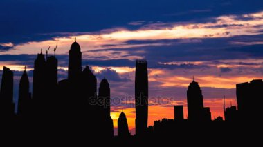 Timelapse Dubai marina cityscape siluet UAE Sunset'teki