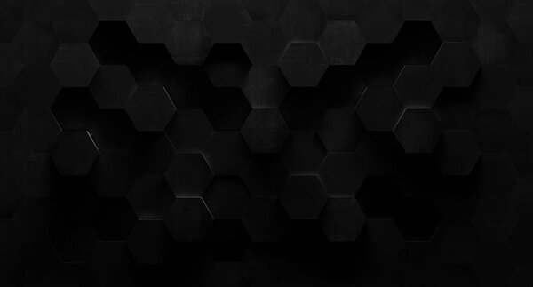Extra Dark Black and White Hexagonal Tile Background