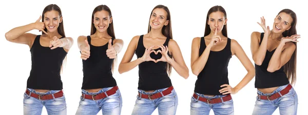 Collage of a young woman with different signs — Stockfoto