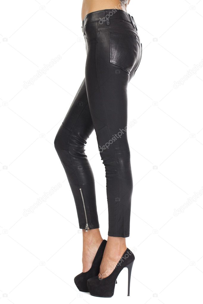 female black leather pants