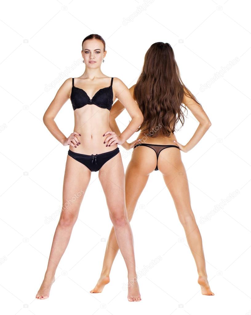 Two sexy models. Beautiful brunette women in underwear
