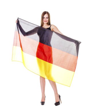 Genç kadın Almanya'nın açık bir bayrak tutan