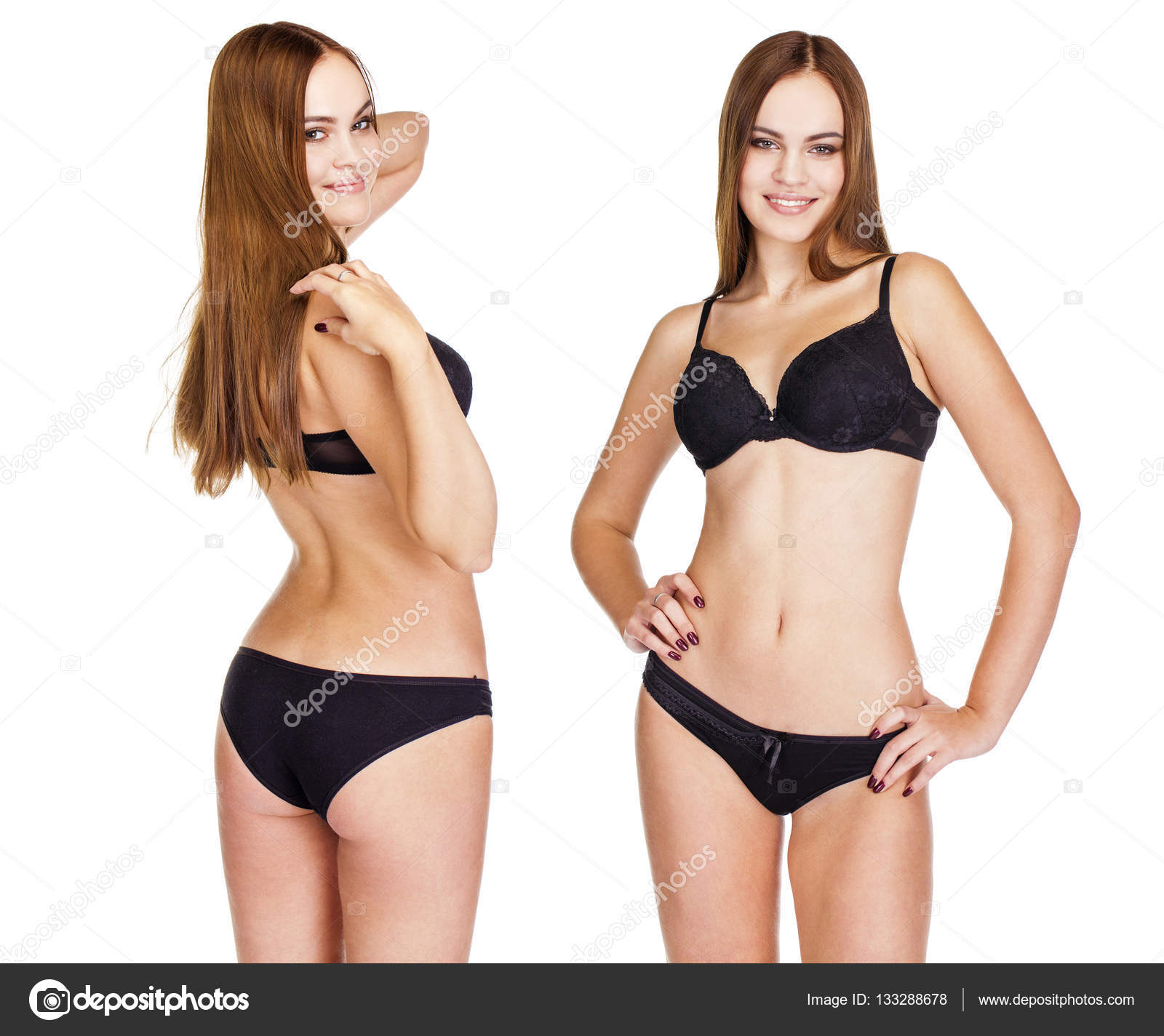 Two sexy models. Beautiful brunette women in underwear Stock Photo