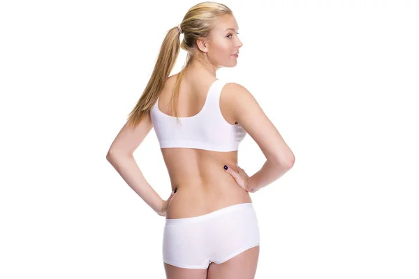 Kobieta blonde noszenie bielizny, widok z tyłu — Zdjęcie stockowe