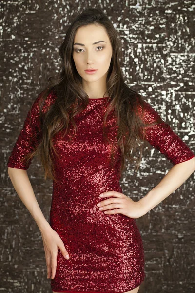Ledy in red dress — Stock Photo, Image