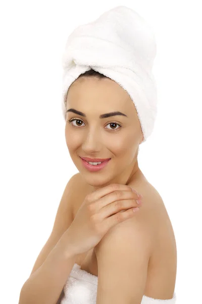 Portrait of a bared beautiful woman getting ready for the spa tr — Stock Photo, Image