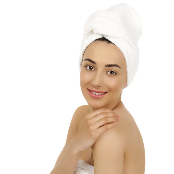 Portrait of a bared beautiful woman getting ready for the spa tr — Stock Photo, Image