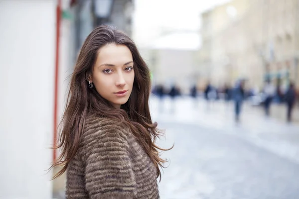 Young beautiful woman in stylish mink coat Stock Picture