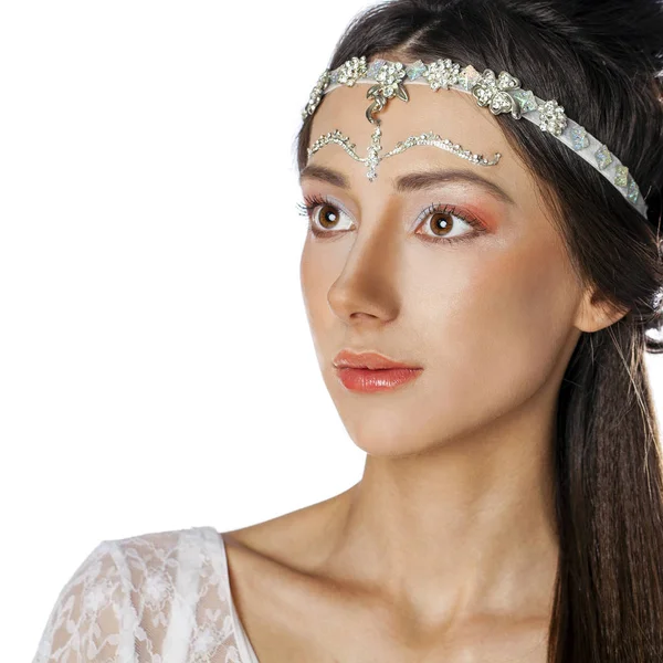 Glamor close up portrait of a young woman on a white background — Stock Photo, Image