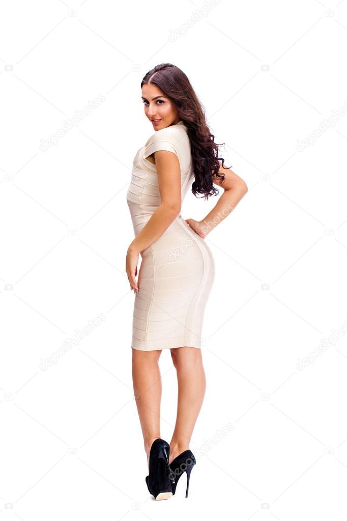 Young arabic woman in white sexy dress