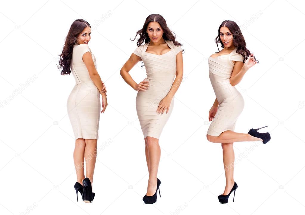 Young arabic women in beige sexy dress