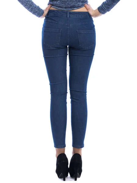 Bagian tubuh wanita jeans denim, tampilan belakang — Stok Foto