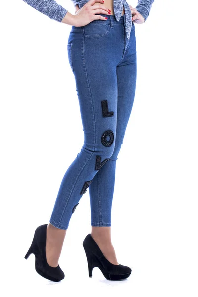 Vrouwelijk lichaam deel denim jeans — Stockfoto
