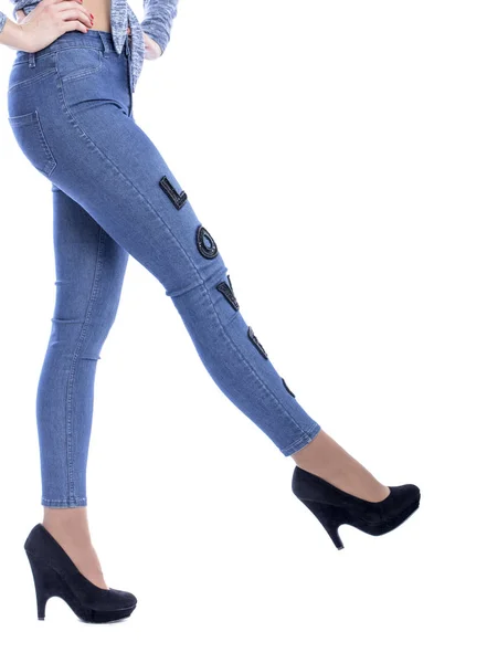 Corpo feminino parte jeans jeans jeans — Fotografia de Stock