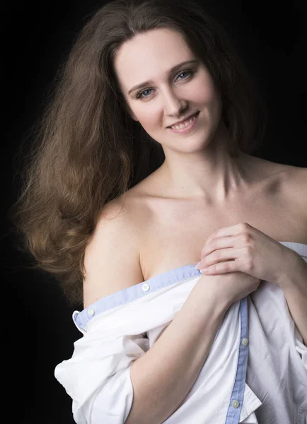 Closeup portrait of young brunette woman — Stock Photo, Image