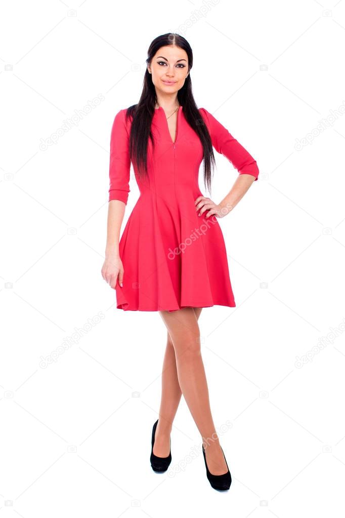 Beautiful woman in a vinous knitted dress