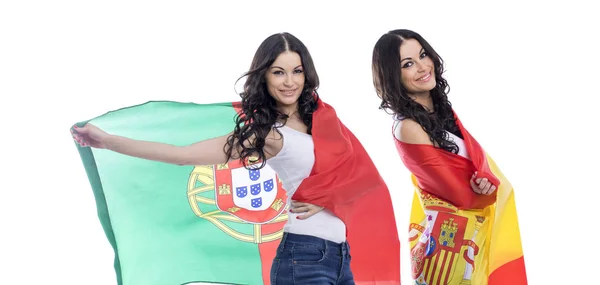 Two sister girls - Portugal and Spain - friends forever — Stock Photo, Image