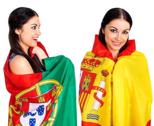 Two sister girls - Portugal and Spain - friends forever — Stock Photo, Image