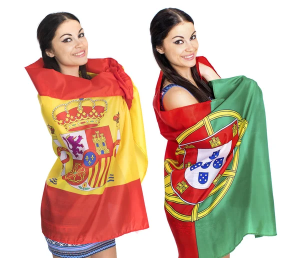 Two sister girls - Portugal and Spain - friends forever — Stock Photo, Image