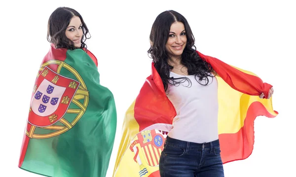 Две сестры девушки - Португалия и Испания - друзья навсегда — стоковое фото
